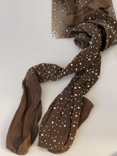 Women Crystal Rhinestone Coffee Fishnet Open Crotch Pantyhose Stockings Tights