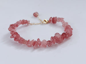 Women Beaded Pink Strawberry Quartz Crystal Bracelet Jewlery Chain Gift For Her