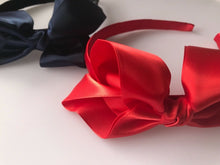 Girl Kids Children School Navy or Red Satin Ribbon Bow Hair Head headband Hoop