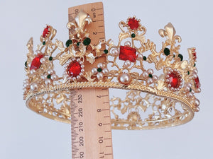 Women Gold Rhinestone Crystal Gem Queen Retro Hair Headband Royal Crown Tiara
