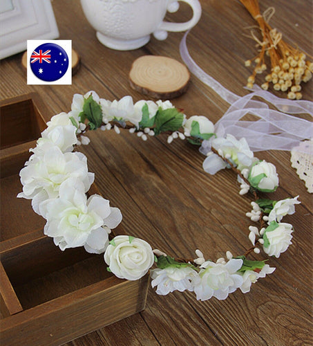 Lady flower Fairy wedding White bride Party Hair Headband Crown Prop Garland