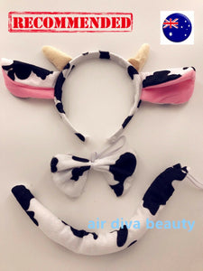 Lady Kid Child Boy Girl baby Cow Costume Ear tail Party Hair head band Prop set