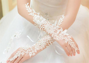 Women Lady Opera Bridal Fancy Crochet Wedding Party Cream white Arm long Gloves