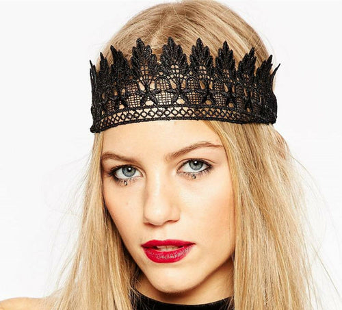 Women Lady Girl Black Crochet Lace Party Hair Band Headband Crown Tiara Prop