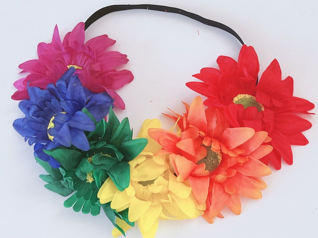 Women Girls Colorful Rainbow Daisy Flower colorful Hair head Headband Fascinator