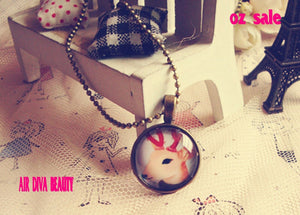 Women Girls Retro Vintage Look Cute Cameo Style Deer Long Chain Necklace