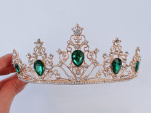 Women Retro Green Crystal Bronze Queen Party Hair Head Headband Crown Tiara