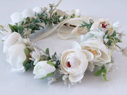 Women wedding Cream White Rose Halo flower Hair Headband Crown Garland Wreath