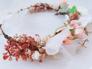 Women Beige Pink flower Girl Bride wedding Party hair Headband Garland Tiara