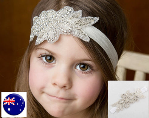 Girls Kids Baby Children Crystal Shiny Bling Lace Elastic Hair Headband Band