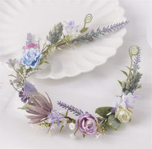 Women Wedding Retro Purple Blue Halo flower Hair Headband Crown Garland Wreath