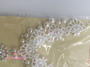 Women boho White Wedding Bride Crystal Lace Pearl Party Forehead Hair Headband