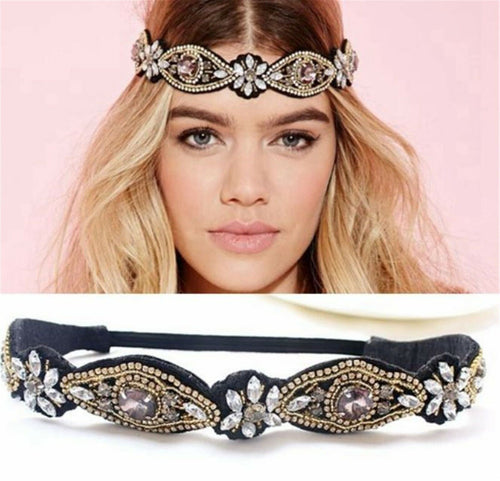 Women BOHO Crystal Rhinestone Beach wedding Braided Hair Headband Head band