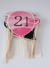 21st Happy Birthday Party hat balloon Cake Selfie Photo Booth Prop Game Sign