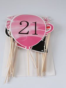 21st Happy Birthday Party hat balloon Cake Selfie Photo Booth Prop Game Sign
