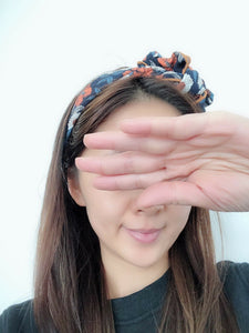 Women Retro Navy chrysanthemum Scarf Hair Wrap headband Bandana