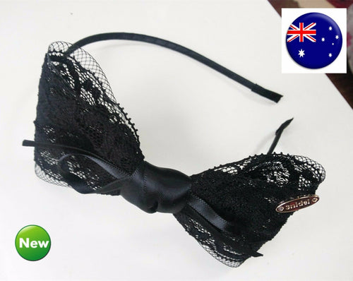 Women Lady Girl Retro Black bow Lace Ribbon party Headband Hair head band hoop