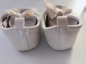 Baby Shower Girls Children Kids Christening Pearl White Syn Leather bow Shoes