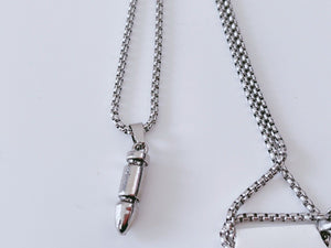 Women Men Bullet shape Pendant Stainless Steel Titanium Long Chain Necklace