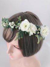 Women Girl White flower Greenery Leaf Tiara wedding Hair Headband Crown Garland