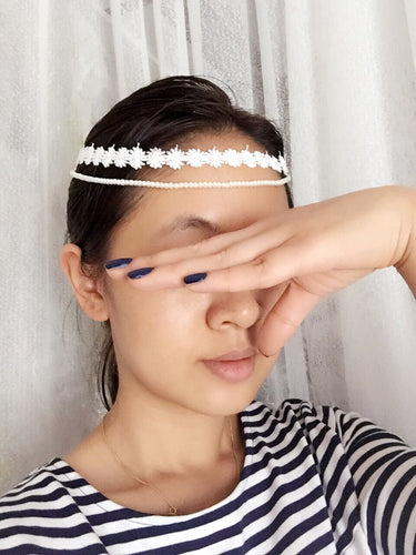 Women Girls BOHO Lace flower pearl Beach wedding Bridal Beach Hair Headband Prop