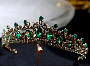 Women Retro Emerald Green Crystal Queen Party Hair Head Headband Crown Tiara