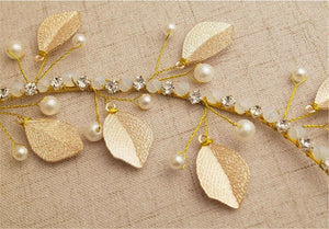 Women Boho Retro Pearl Gold Golden leaf Party Hair Head band Headband Fascinator