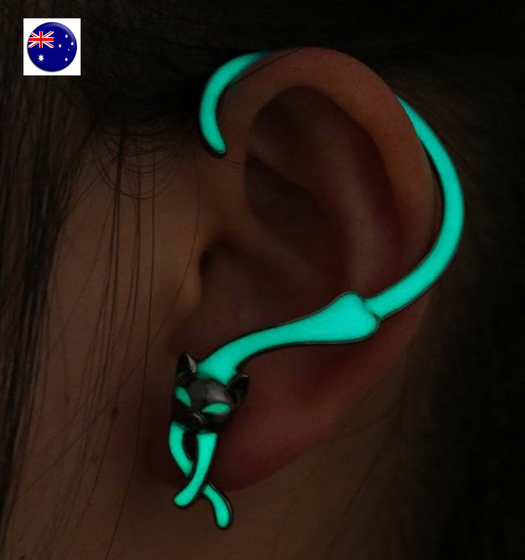 Women Man Punk Glow in Dark Luminous CAT Kitty Party earring Ear hook studs