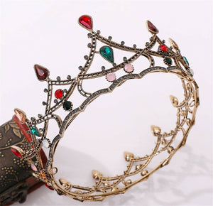 Women Retro Colorful Rhinestone Crystal Black Hair Headband Queen Crown Tiara