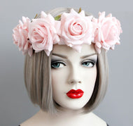 Women Girl wedding Pink Rose flower bride Party Hair Tiara Headband Garland