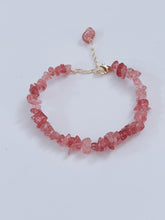 Women Beaded Pink Strawberry Quartz Crystal Bracelet Jewlery Chain Gift For Her