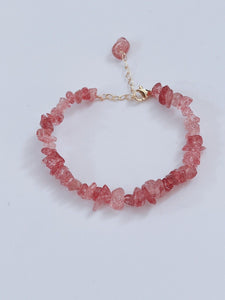 Women Beaded Pink Strawberry Quartz Crystal Bracelet Jewlery Chain Gift For Her