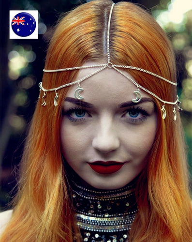 Women Lady BOHO Gold Moon wedding Party Hair chain head band Headband headpiece