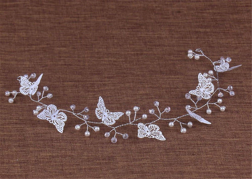 Women Girl White Butterfly Pearl Prom Party Hair Headband Hairpiece Head Tiara
