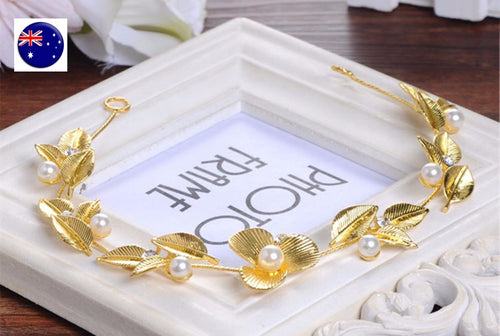 Women Girl Gold Leaf Wire wedding Race Party Hair piece Headband Crown Prop
