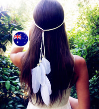 Women BOHO Syn suede Bride White Feather Beige Braided Hair band Headband Wrap