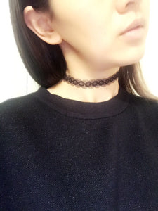 Women Girl retro Fashion Black Lace Trim Frilly Harajuku Short Choker Necklace
