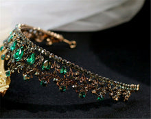 Women Retro Green Crystal Black Queen Party Hair Head Headband Metal Crown Tiara