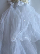 Women Girl Kid White Lace pearl Wedding Bride maid Tiara Hair Veil barrette Clip