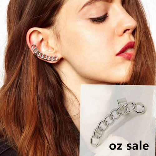 Women lady Gothic Long Metallic Braided Chain Party Earrings Ear with Hook Wrap
