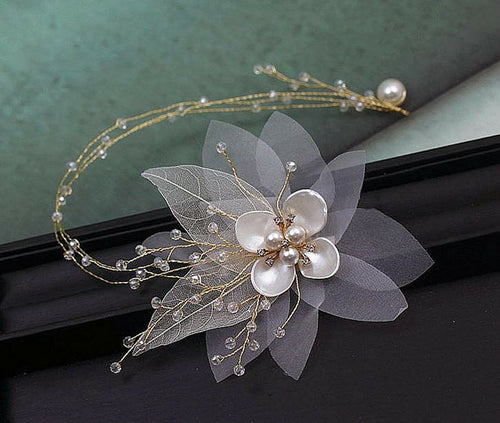 Women Beige Creamy Flower Wedding Bride Hair Headband Band garland Fascinator