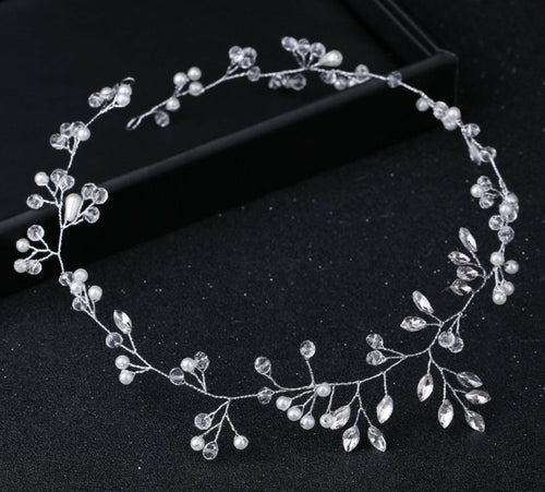 Women Wedding Bride Clear Crystal pearl Simple Hair band head piece garland