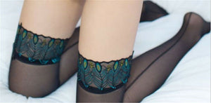 Women sexy Peacock Lace Top Thigh High Over Knee Stockings long sock Pantyhose