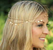 Women Gold color Metal Bohemian Hippie Belly Dance Hair Head Cuff Headband Chain