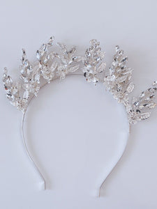 Women Crystal Silver Leaf Bride Prom Party Hair Headband head Band Fascinator