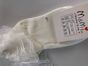 Girl Cream White Fancy Ankle Ruffle Frilly Short Lace Cotton Socks 15cm 3-6years