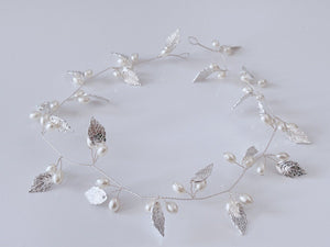 Women wedding Silver Color leaf Rice Pearl Bride wire Hair Head band Hairpiece