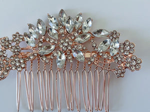 Women Rose Gold Crystal Flower Leaf Bride Hair Comb hair Jewellery Clip Pin