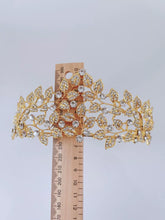 Women Forest Queen Prom Royal Gold Leaf Crystal High Hair Headband Tiara Crown