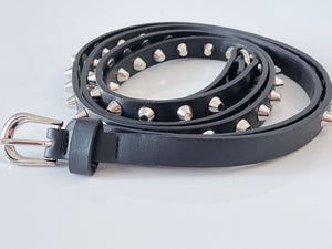 Women Slim Thin Skinny Rock Gothic Punk Metal Spike Studded Rivet Buckle Belt